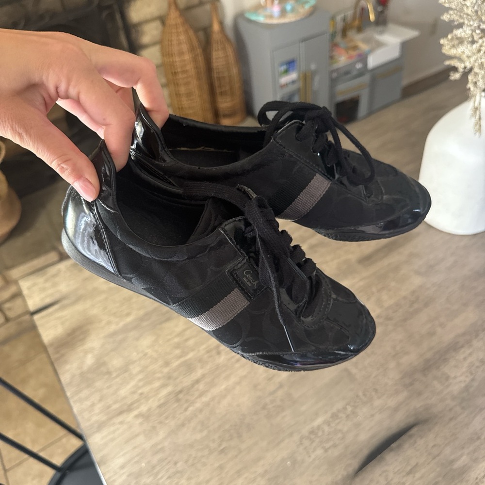 Coach Black Sneakers with Gray Signature Stripe